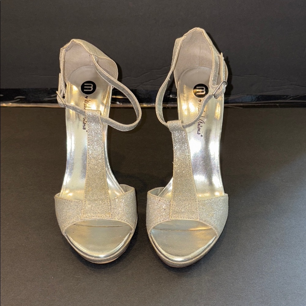 Silver Stiletto Heels with Ankle Strap